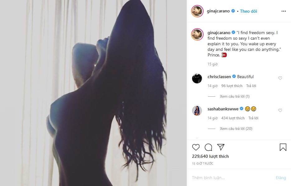 Gina Carano đăng ảnh khỏa thân trên instagram.