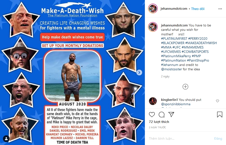 Mike Perry bị cáo buộc chia sẻ hình ảnh trên 1 tài khoản mạng xã hội chuyên về meme UFC.