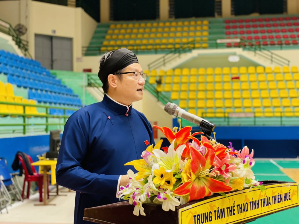 Ông Phan Thanh Hải - Giám đốc Sở Văn hóa và Thể thao Thừa Thiên Huế phát biểu tại Lễ khai mạc Giải Vô Địch Taekwondo Quốc Gia Năm 2021. 