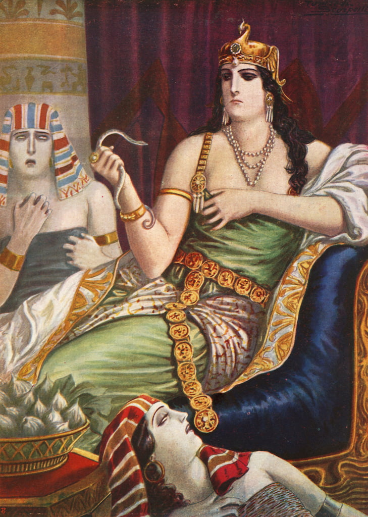 Ảnh minh họa: Nữ hoàng Ai cập Cleopatra tự tử bằng cách cho rắn cắn.