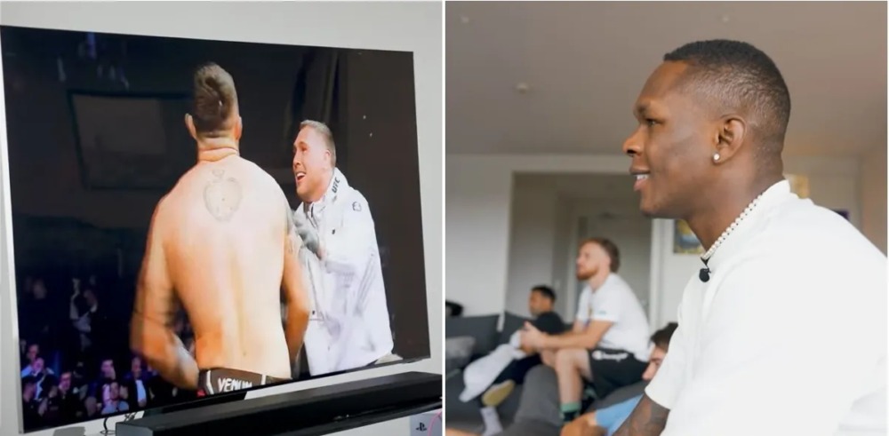 Israel Adesanya theo dõi qua truyền hình cảnh Darren Till và Tom Aspinall ăn mừng tại UFC London.