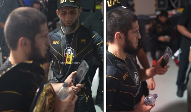 Khabib Nurmagomedov trò chuyện video với Islam Makhachev sau UFC 284.