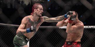 Sean O'Malley (trái) trong một trận đấu tại UFC.